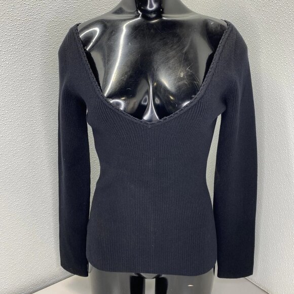 Sezane Women’s Alva Jumper V-Neck Sweater Size L Black Rib Knit Long Sleeve Pull - Picture 1 of 13